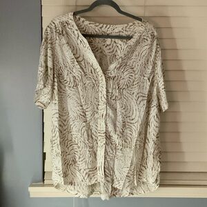 Elegant Cream and Brown Button Down Shirt